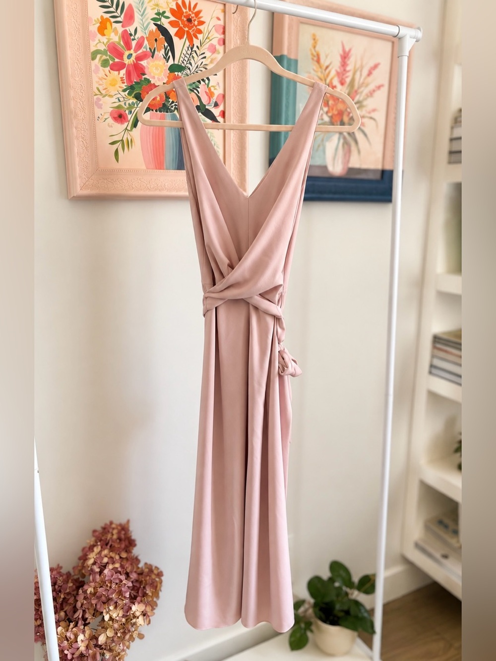 Wilfred aritzia Elegant Blush Pink V-Neck Wrap Maxi Dress
